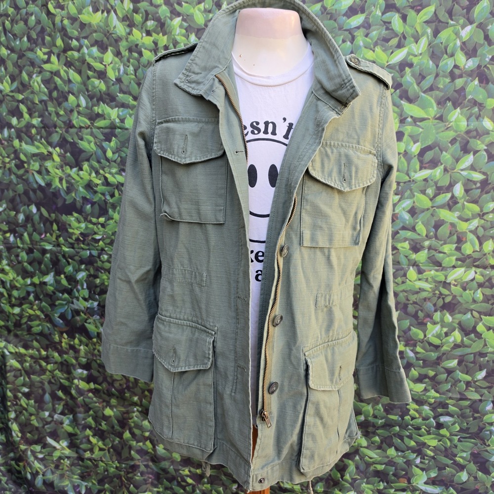Bar III Women's Olive Green Military Utility Jacket Cotton Size Small Zip Snap